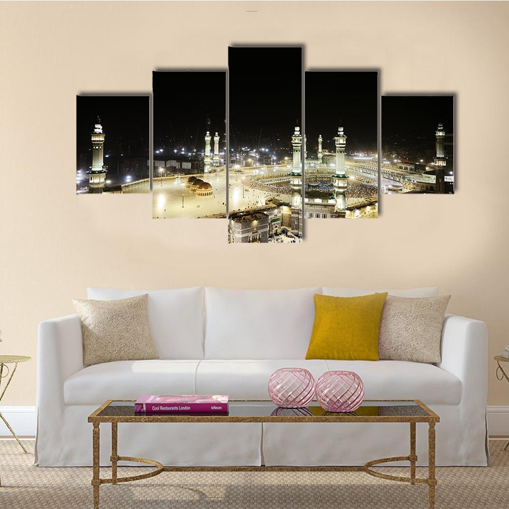 Full View Of Holy Kaaba At Night, Mecca – Nature Canvas Wall Art