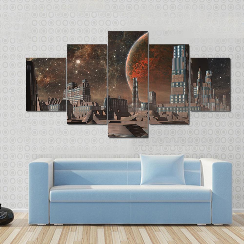 Futuristic Alien City Nature Canvas Wall Art
