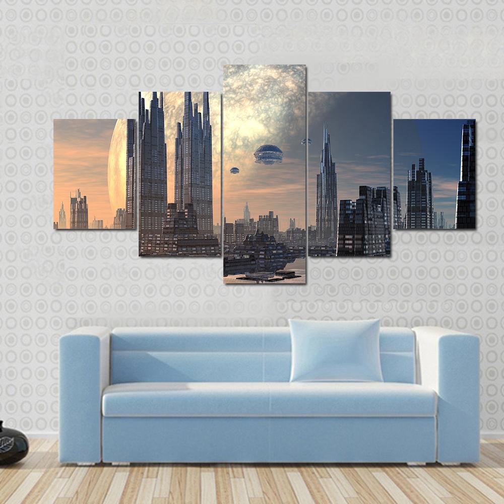 Futuristic Alien City On Water Planet – Abstract Canvas Wall Art