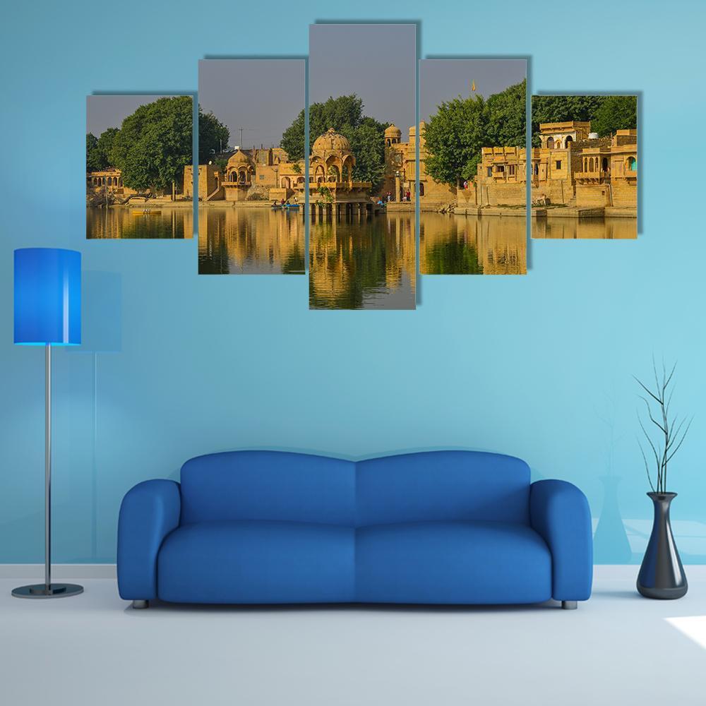 Gadsisar Lake With Ancient Hindu Temples – Nature Canvas Wall Art