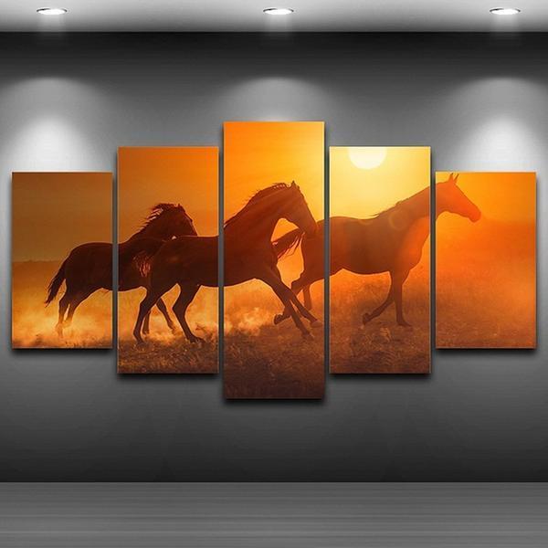 Galloping 3 Horses Sunset – Animal Canvas Wall Art