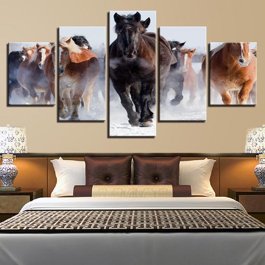 Galloping Horses In The Snow – Animal Canvas Wall Art