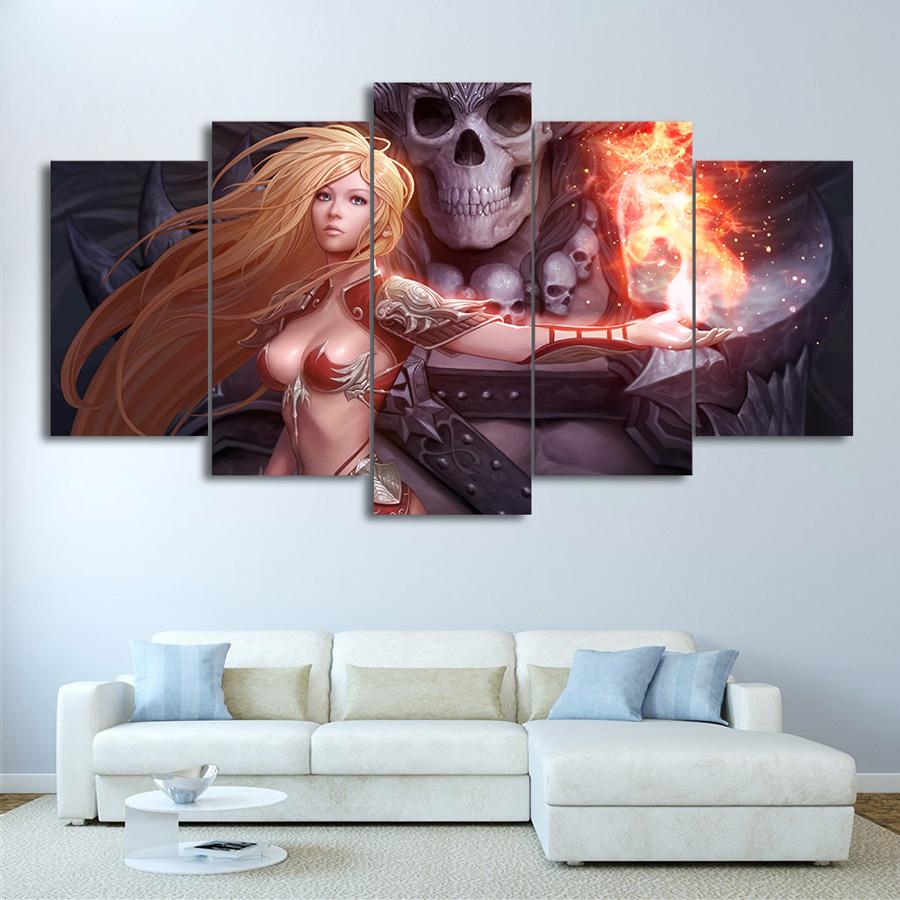 Game Mage Sexy Girl Skull Fire Beauty – Anime Canvas Wall Art