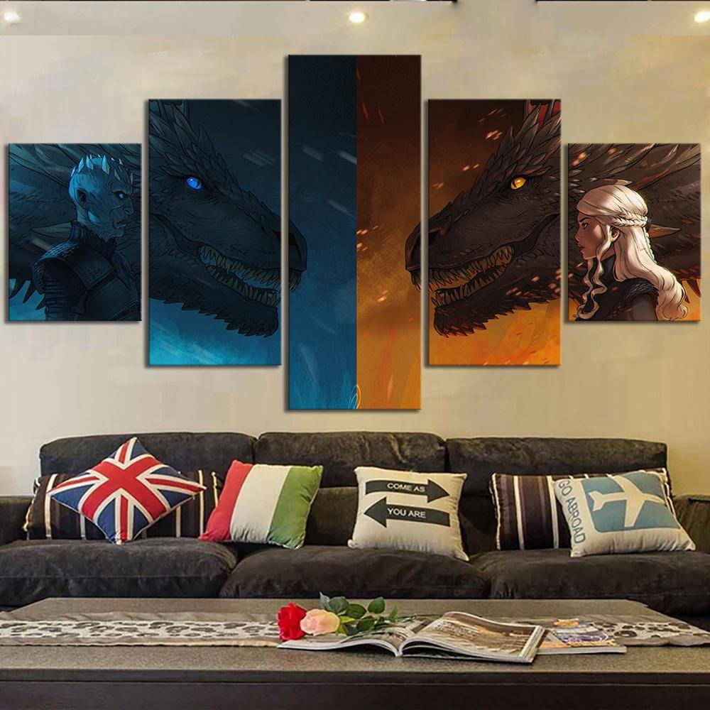 Game Of Thrones Dragons Danerys White Walker – Movie Canvas Wall Art