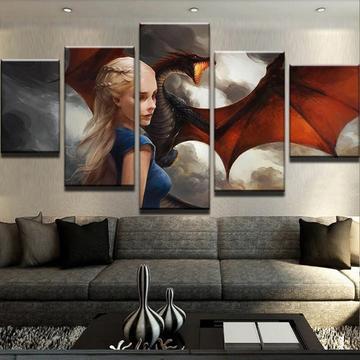 Game Of Thrones Flying Dragon And Targaryen 1 – Movie Canvas Wall Art