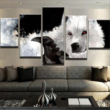 Game Of Thrones Ghost And Crow 1 – Movie Canvas Wall Art