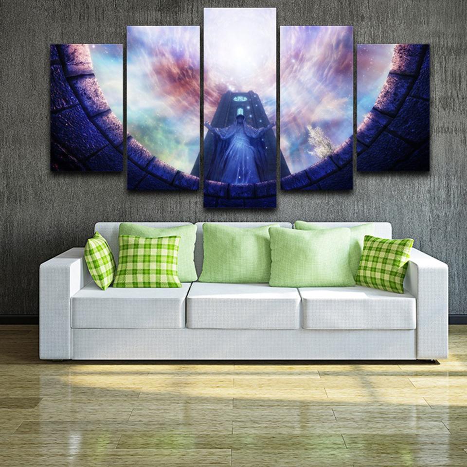 Game Scroll Statues Landscape Romantic Church – Abstract Canvas Wall Art