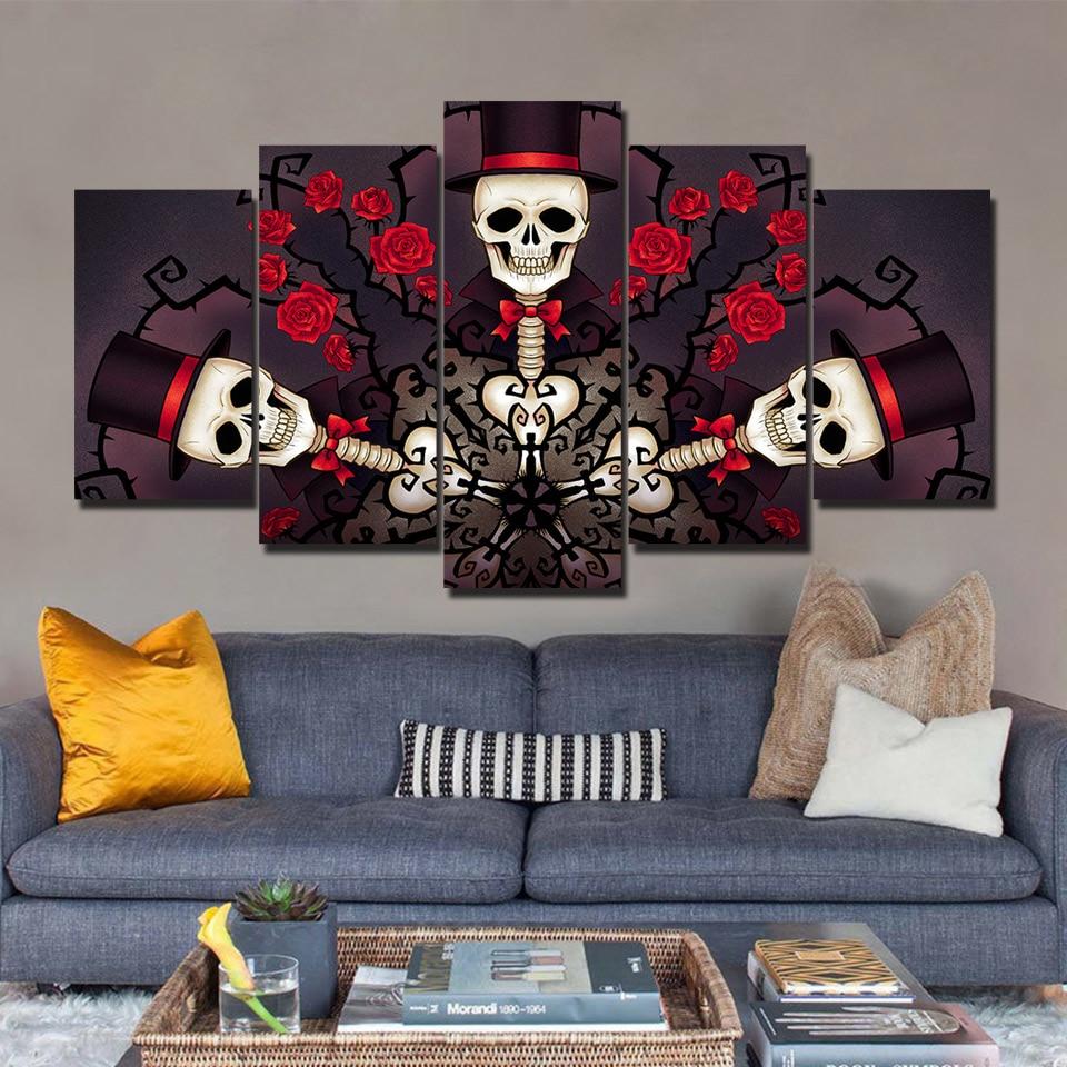 Gentleman Skull Roses – Abstract Canvas Wall Art