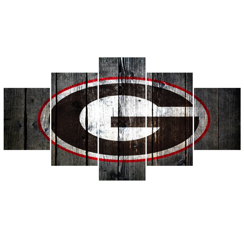 Georgia Bulldogs Team Wood Logo Red Rim Sport – Canvas Wall Art