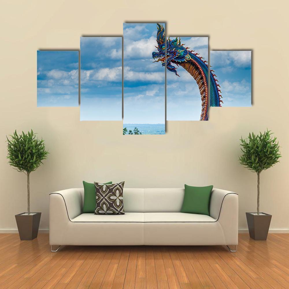 Giant Thai Naga Statue In The Phu Manorom Temple – Abstract Animal Canvas Wall Art