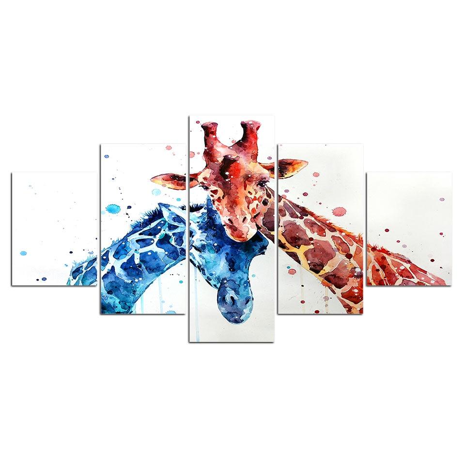 Giraffe Giraffes Colorful – Abstract Canvas Wall Art