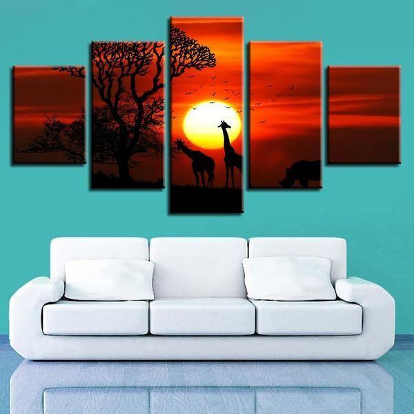 Giraffe Tree Sunset Scenery – Animal Canvas Wall Art