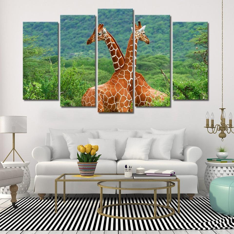 Giraffes Green Tree – Animal Canvas Wall Art
