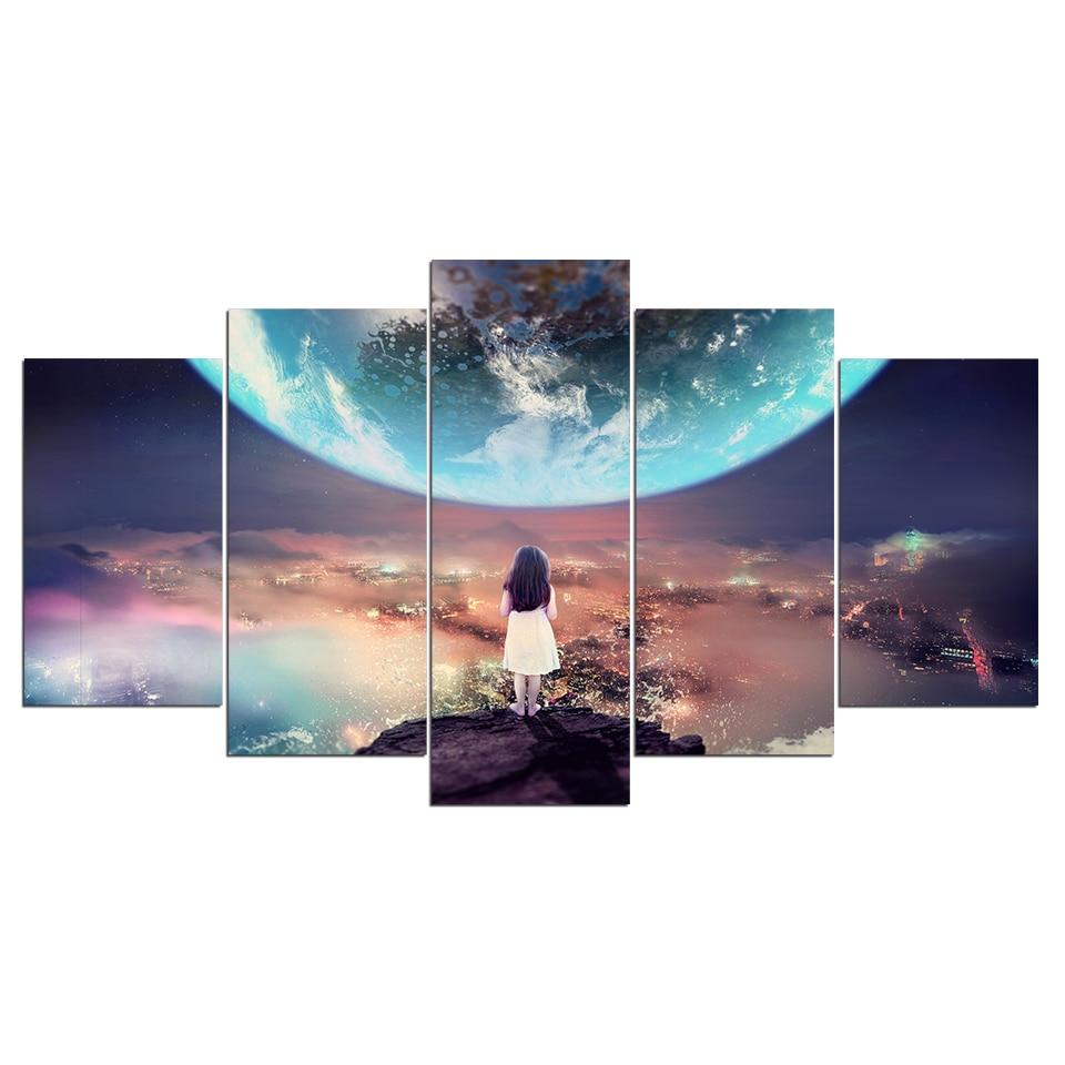 Girl Abstract City Scenery Lonely – Abstract Canvas Wall Art