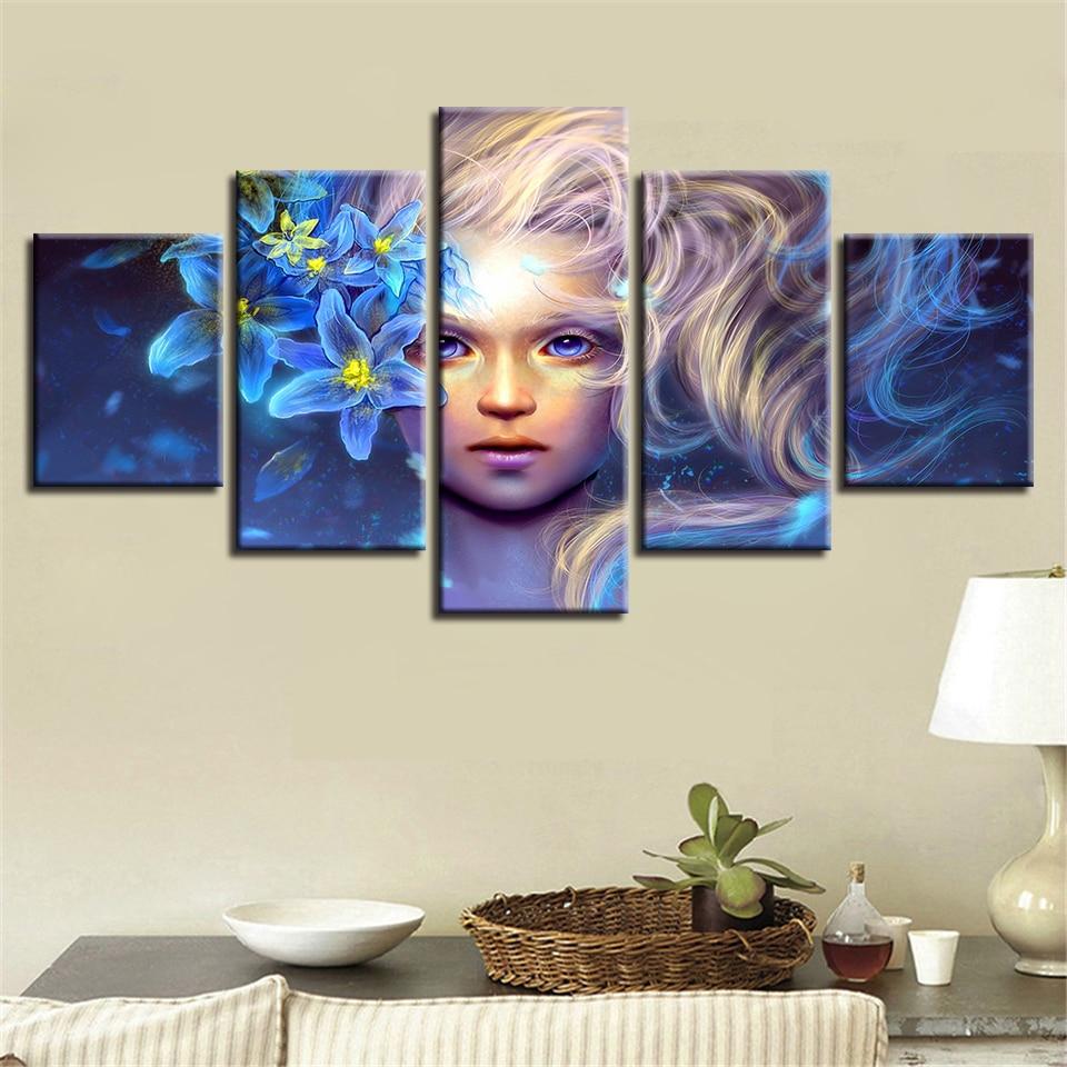 Girl And Blue Flower – Abstract Canvas Wall Art