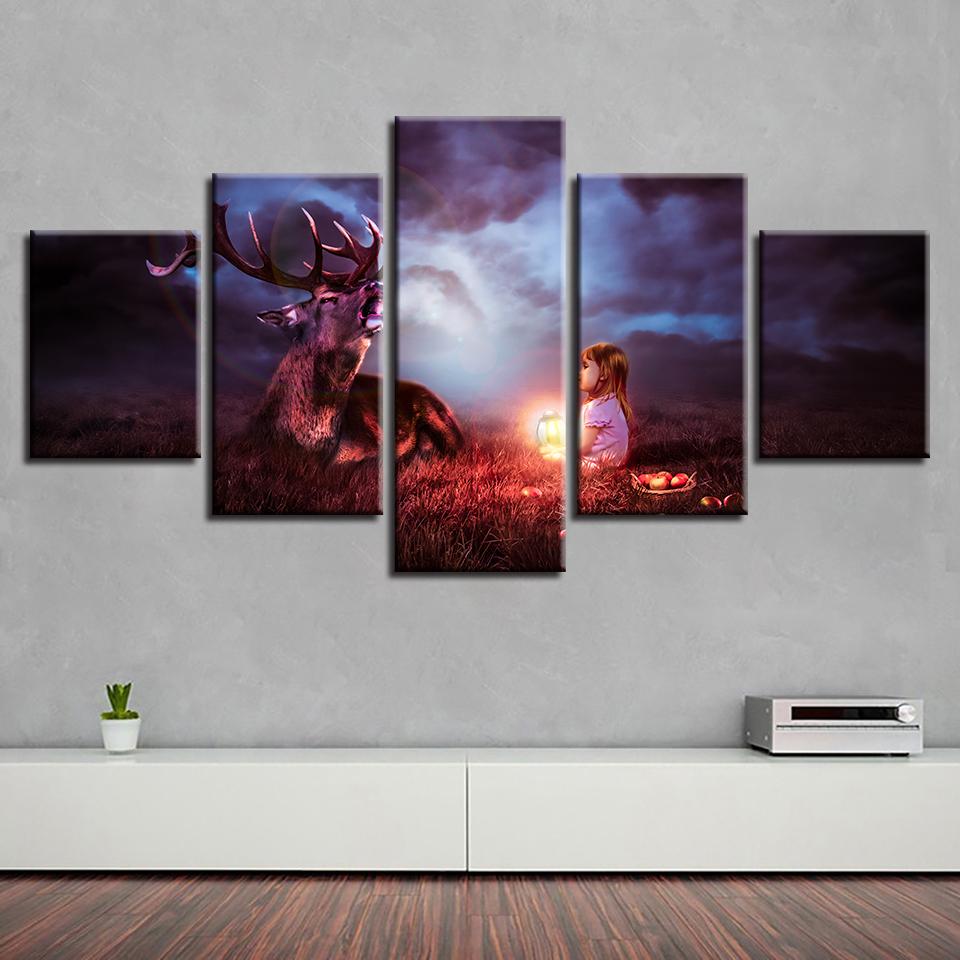 Girl Animal Deer – Abstract Animal Canvas Wall Art