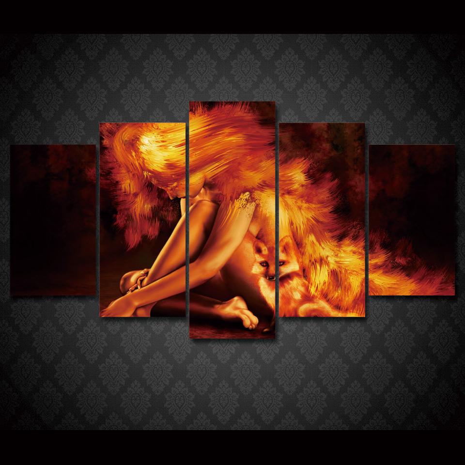 Girl Fire Fox – Abstract Canvas Wall Art