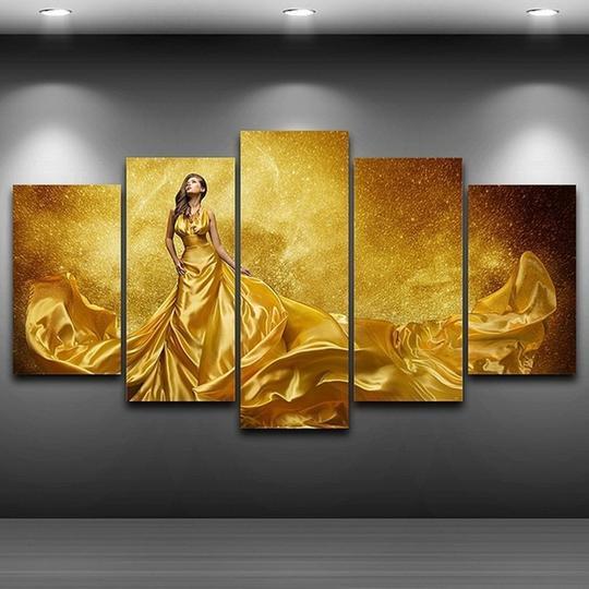 Girl In Golden Ball Gown – Abstract Canvas Wall Art