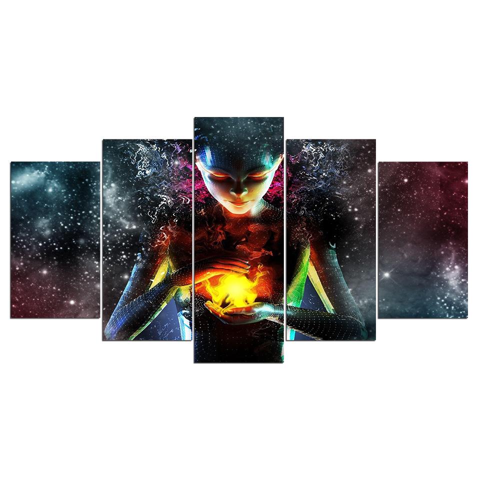 Girl Universe Flame – Abstract Canvas Wall Art