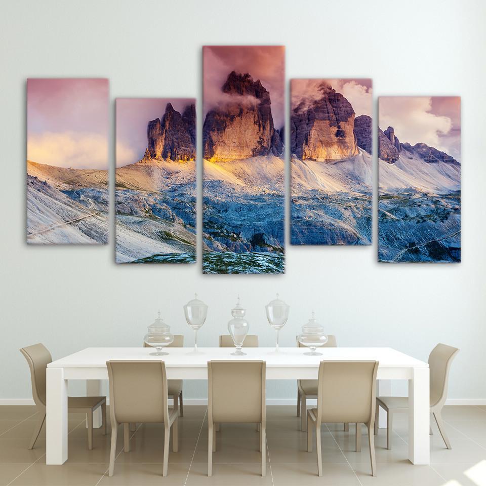 Glow Fog Austria Dolomites Mountain At Sunset – Nature Canvas Wall Art