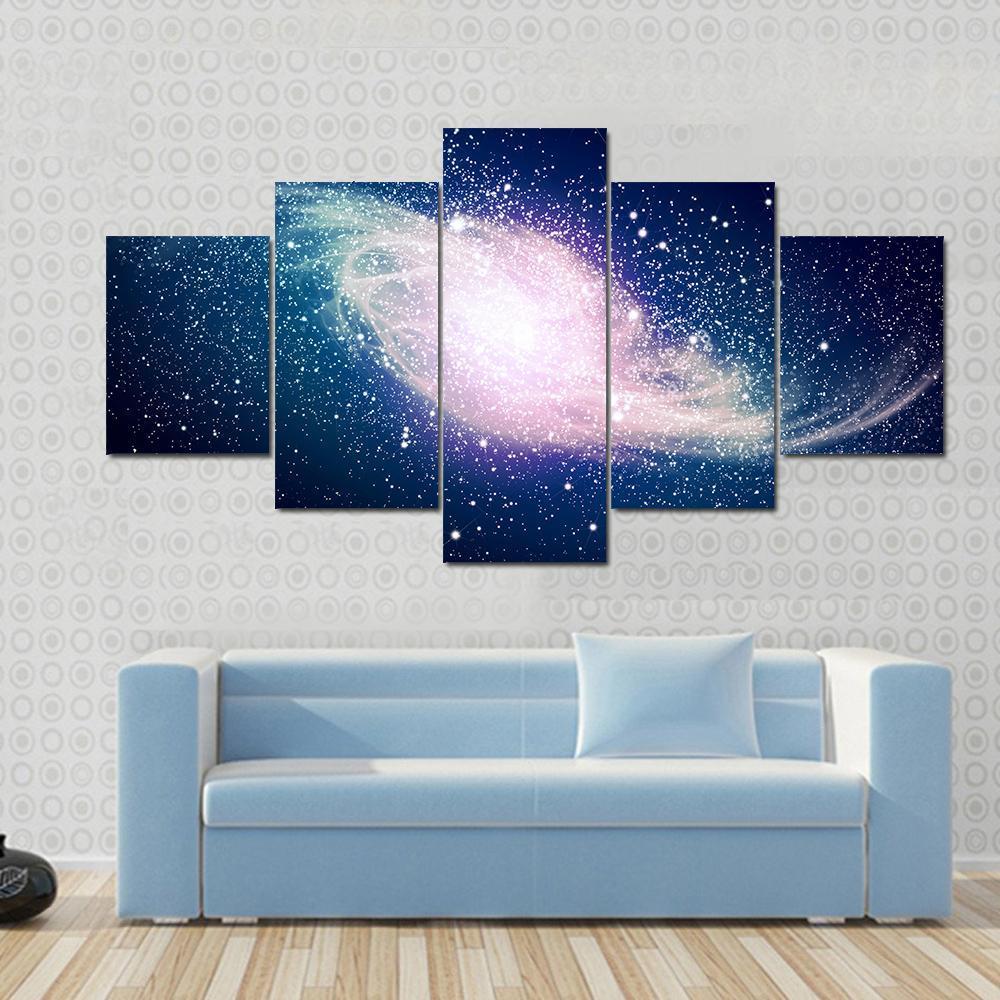 Glowing Galaxy Against Black Space And Stars – Space Canvas Wall Art