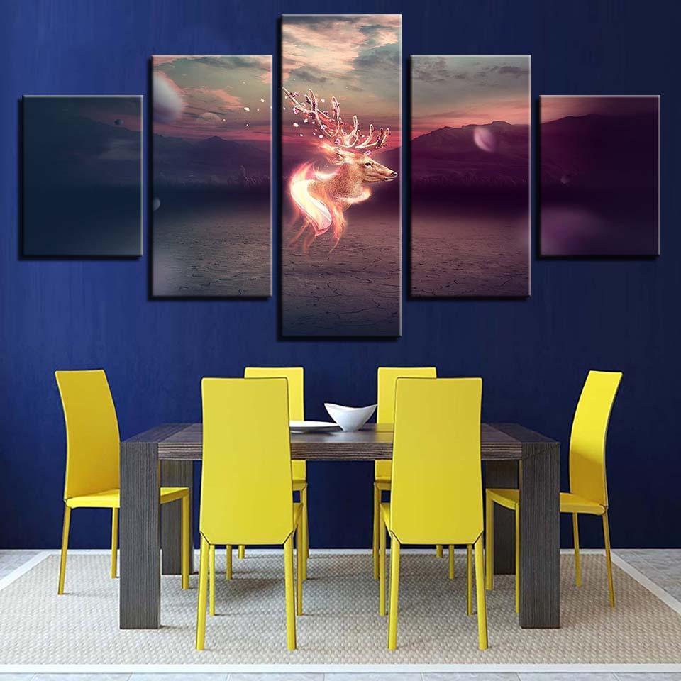 Glowing Sika Deer – Abstract Animal Canvas Wall Art