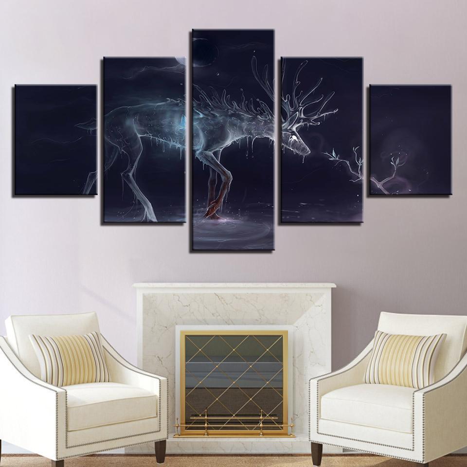Glowing Water Deer 1 – Abstract Animal Canvas Wall Art