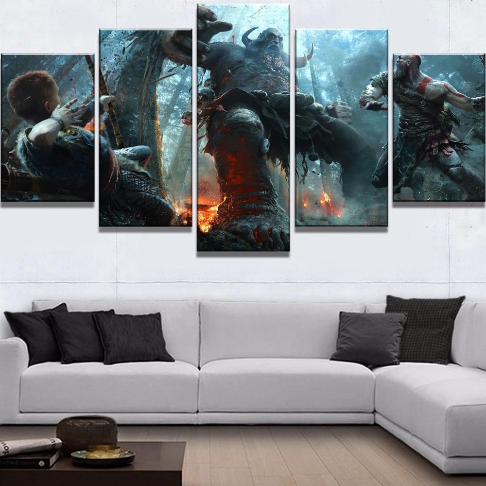 God Of War 4 Kratos &Amp; Atreus Boss Fight Gaming Canvas Wall Art