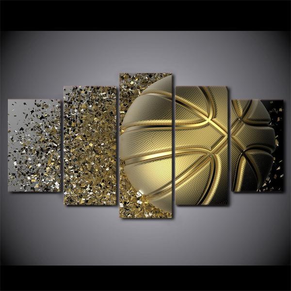 Gold Basketball Basket Ball Splash – Sport Canvas Wall Art