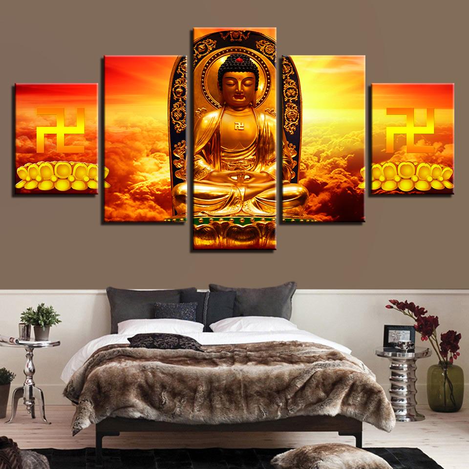 Gold Buddha Meditation Sunshine – Religion Canvas Wall Art