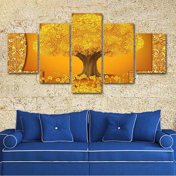 Gold Cash Tree , Magic Golden Tree – Abstract Canvas Wall Art