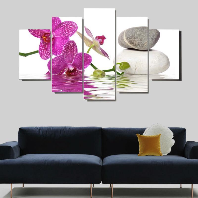 Gold Orchid Flower And White Stones – Nature Canvas Wall Art