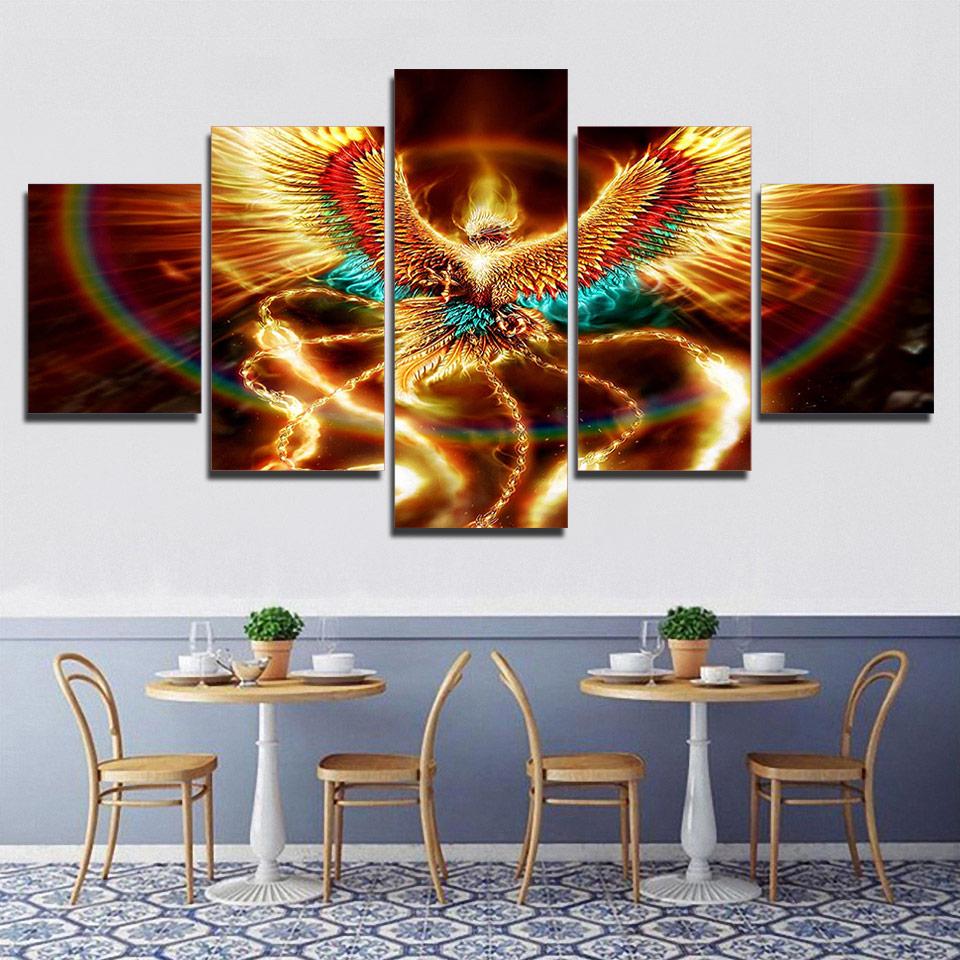 Gold Phoenix Bird -Abstract Canvas Wall Art