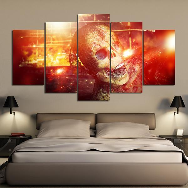 Gold Skull Scary In Sparks – Abstract Canvas Wall Art