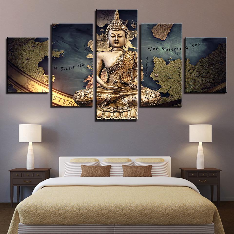 Golden Buddha On Map – Religion Canvas Wall Art