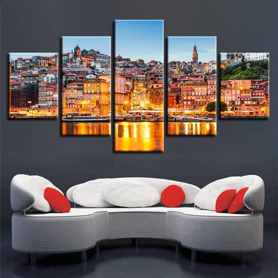 Golden Building And River – Nature Canvas Wall Art