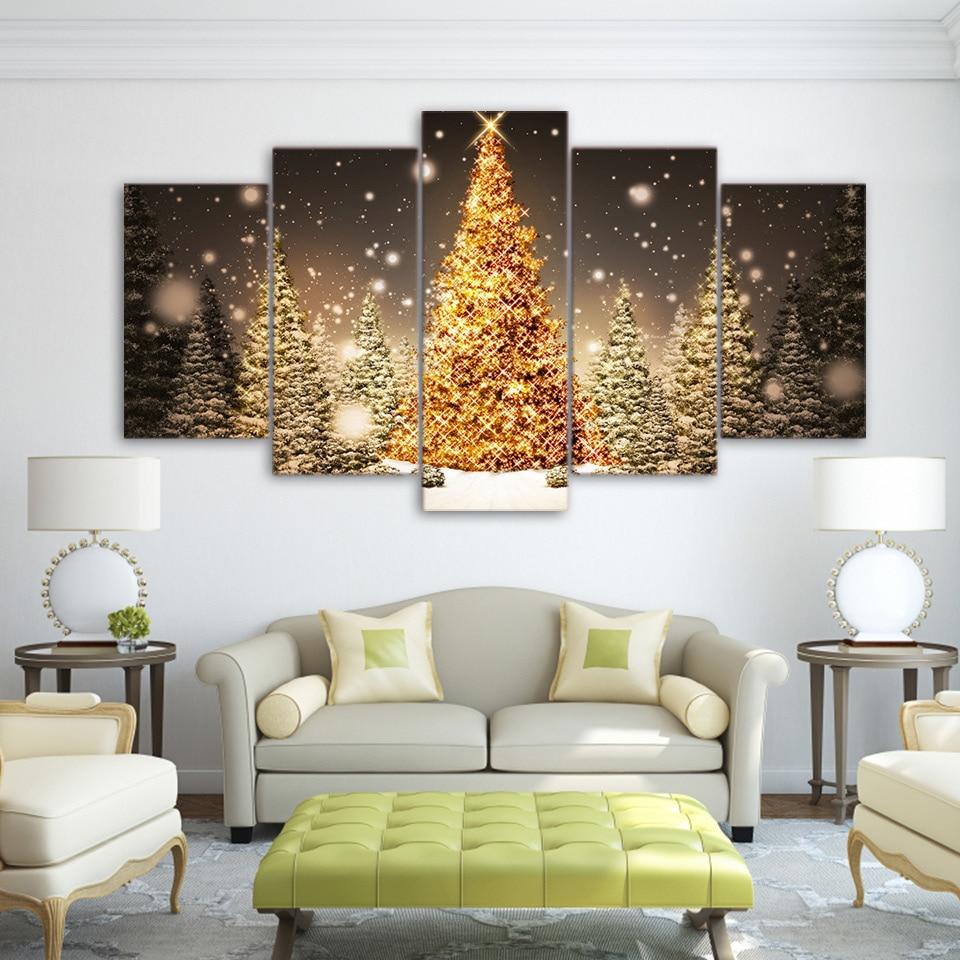Golden Christmas Trees – Nature Canvas Wall Art