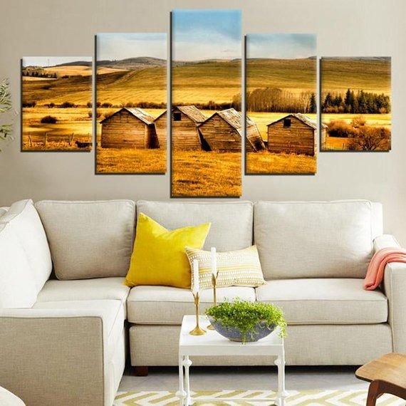 Golden Countryside Barns 01 – Nature Canvas Wall Art