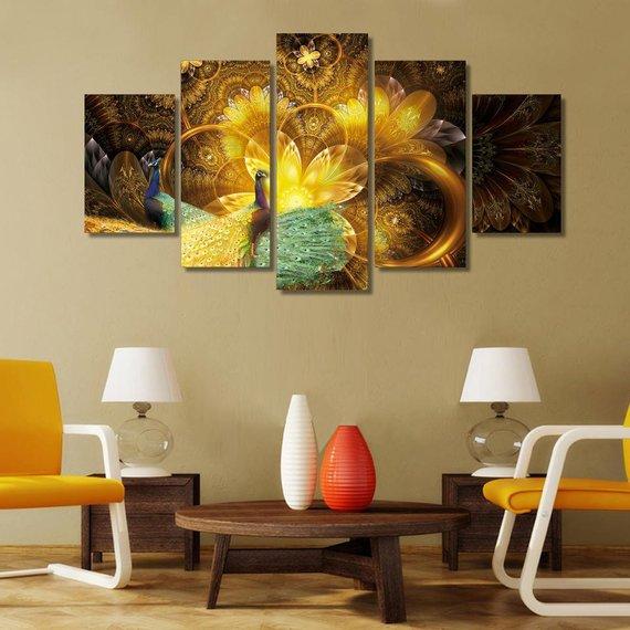 Golden Peacock – Abstract Animal Canvas Wall Art