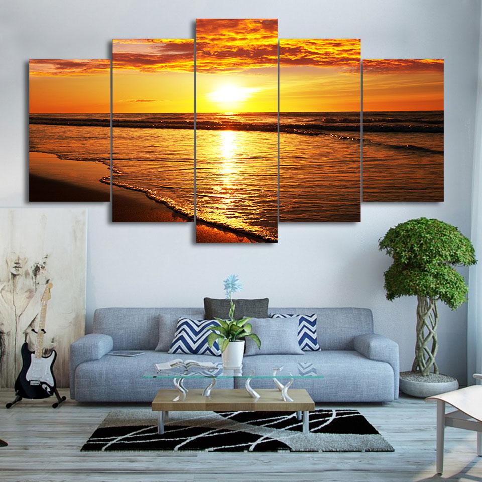 Golden Sunset Beach Landscape – Nature Canvas Wall Art