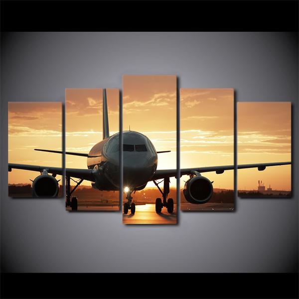 Golden Sunset Jet Airplane Aircraft – Airplane Canvas Wall Art