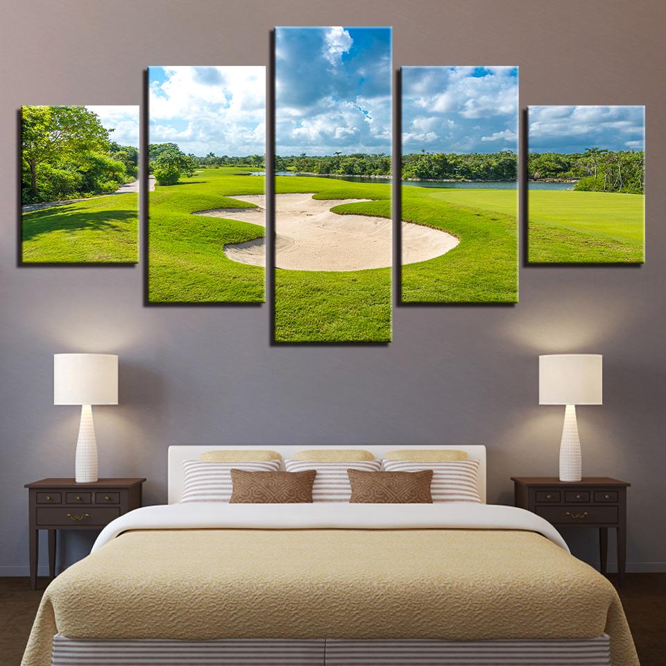 Golf Course Blue Sky Green Lawn – Nature Canvas Wall Art
