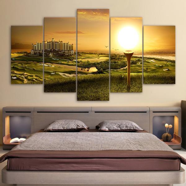 Golf Course City Tee At Sunset – Nature Canvas Wall Art