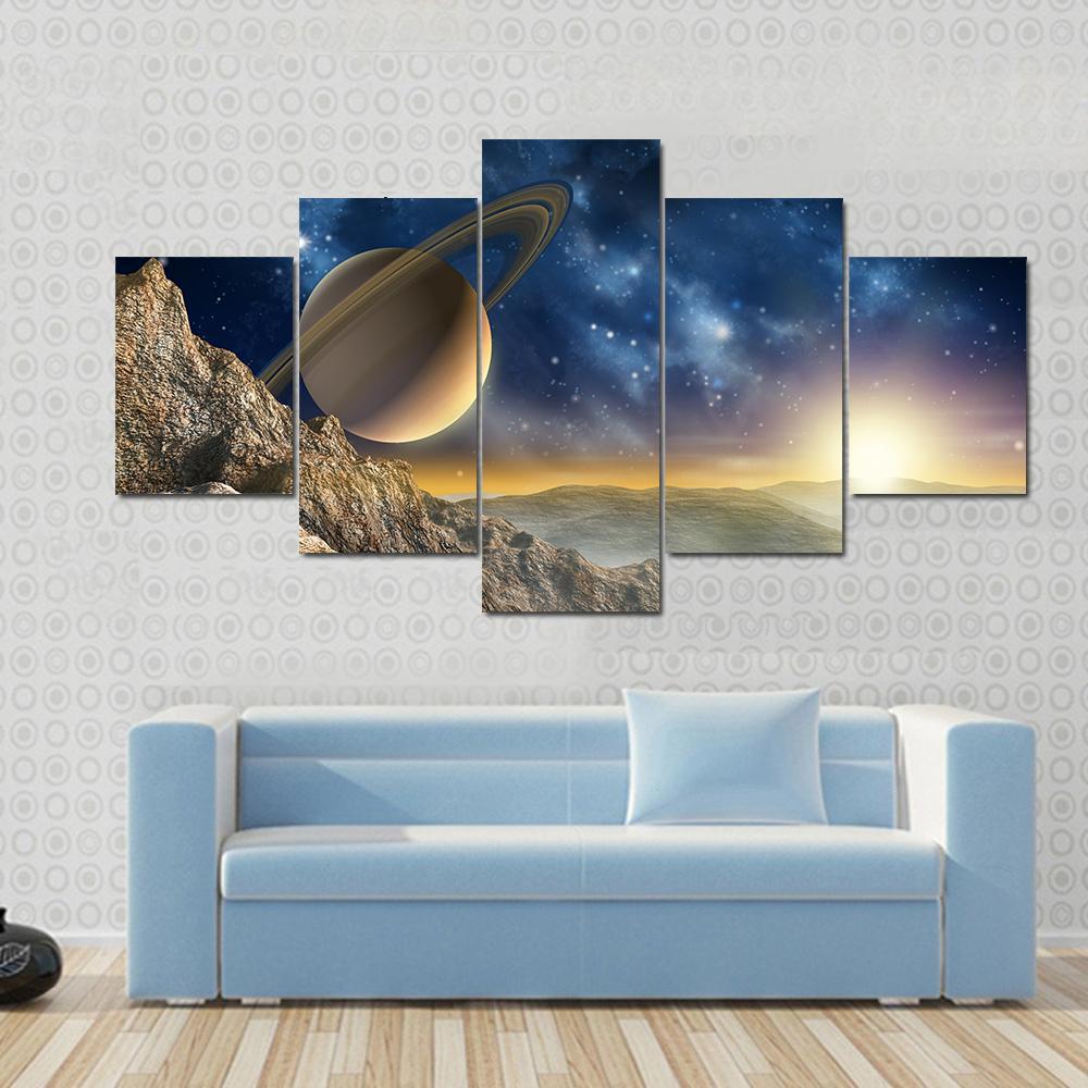 Gorgeous Spacescape As Seen From One Of Saturn Moon – Nature Canvas Wall Art