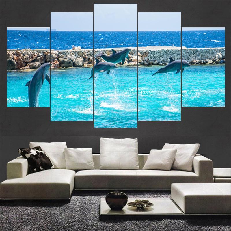 Graceful Jumping Dolphins – Animal Canvas Wall Art
