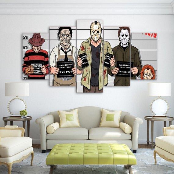 Gracioso Freddy Krueger Jason Horror Movies Cartoon Canvas Wall Art