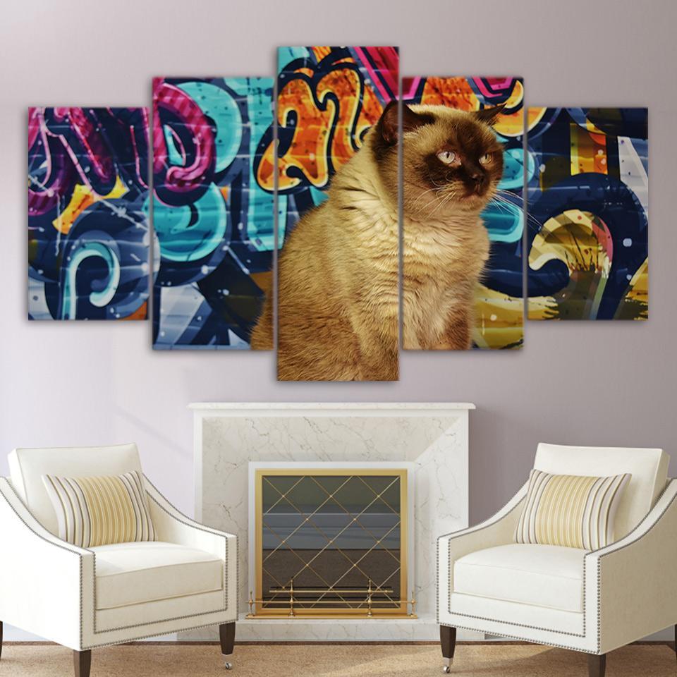 Graffiti Shorthair Brown Cat – Animal Canvas Wall Art