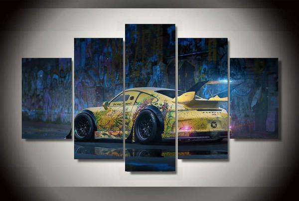 Graffiti Yellow Abstract Race Sports Car 01 – Automative Canvas Wall Art
