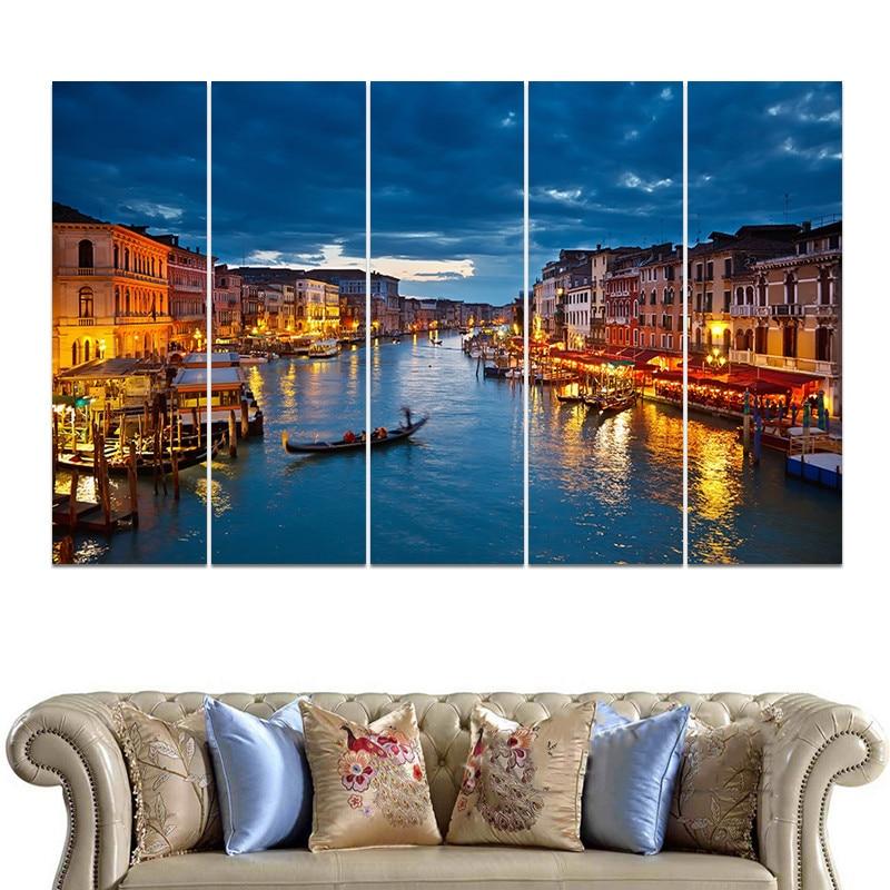 Grand Canal Ship Buildings Venice Night – Nature Canvas Wall Art