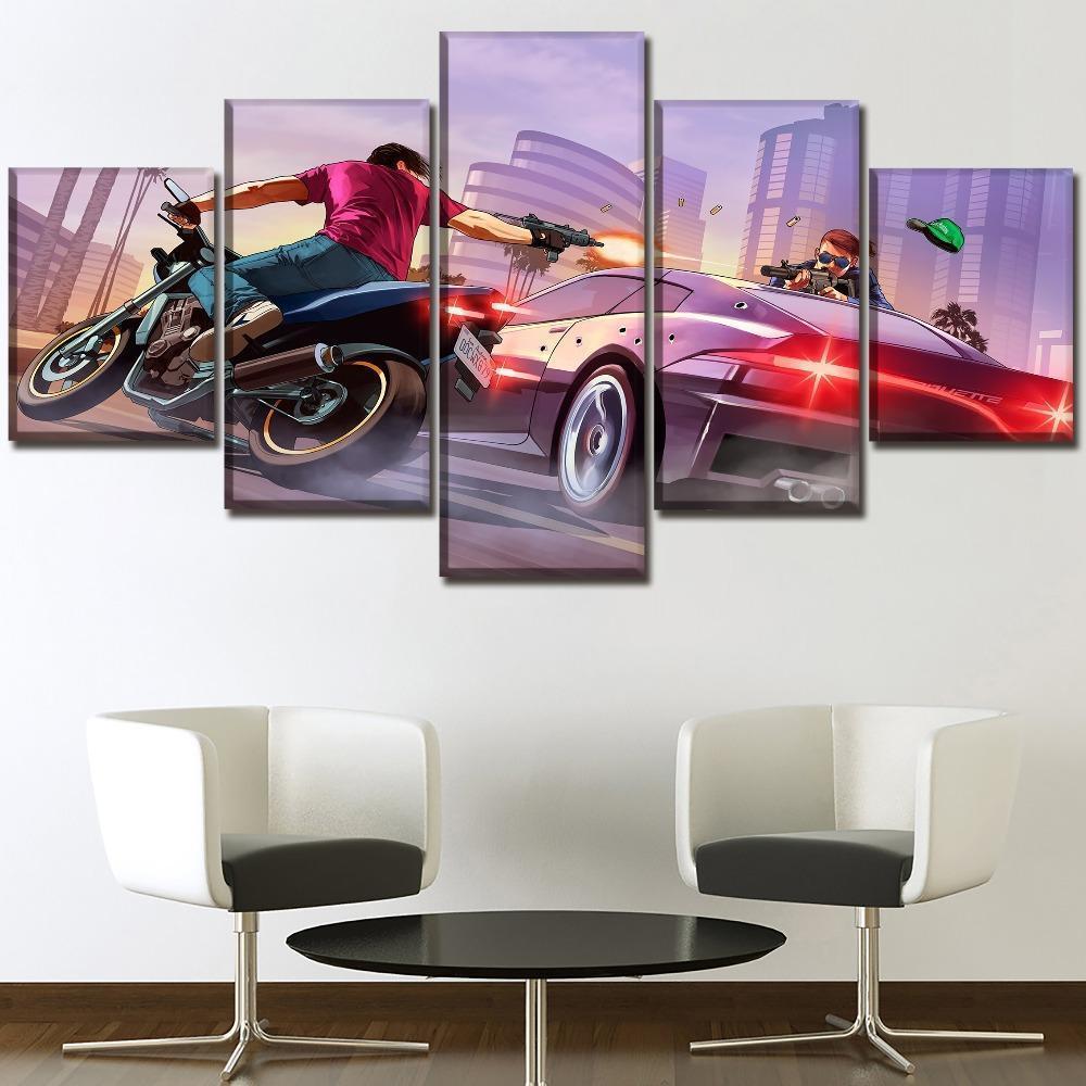 Grand Theft Auto V High Speed Battle – Gaming Canvas Wall Art